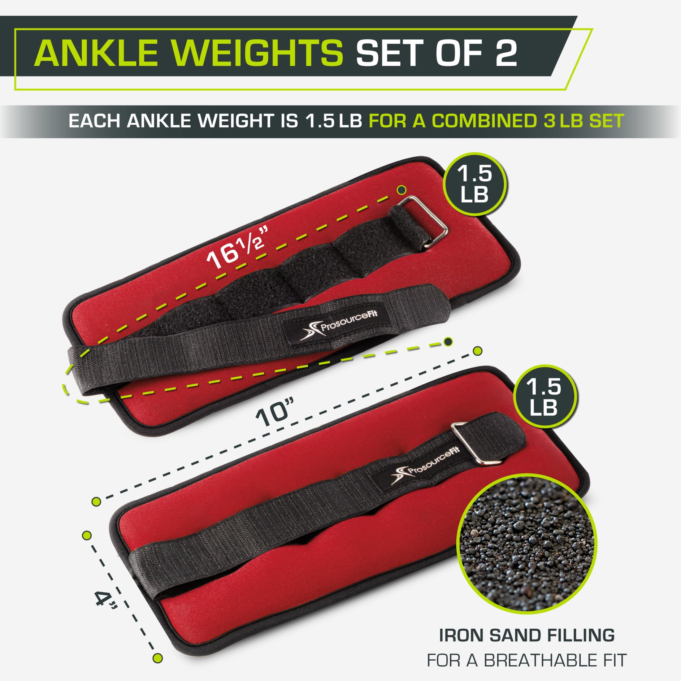 ProsourceFit Ankle Weights Set of 2 with Adjustable Comfort Fit