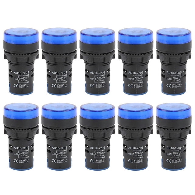 10Pcs Blue LED Signal Light AD16?22DS High Brightness LED Indicator for EquipmentAC/DC12V