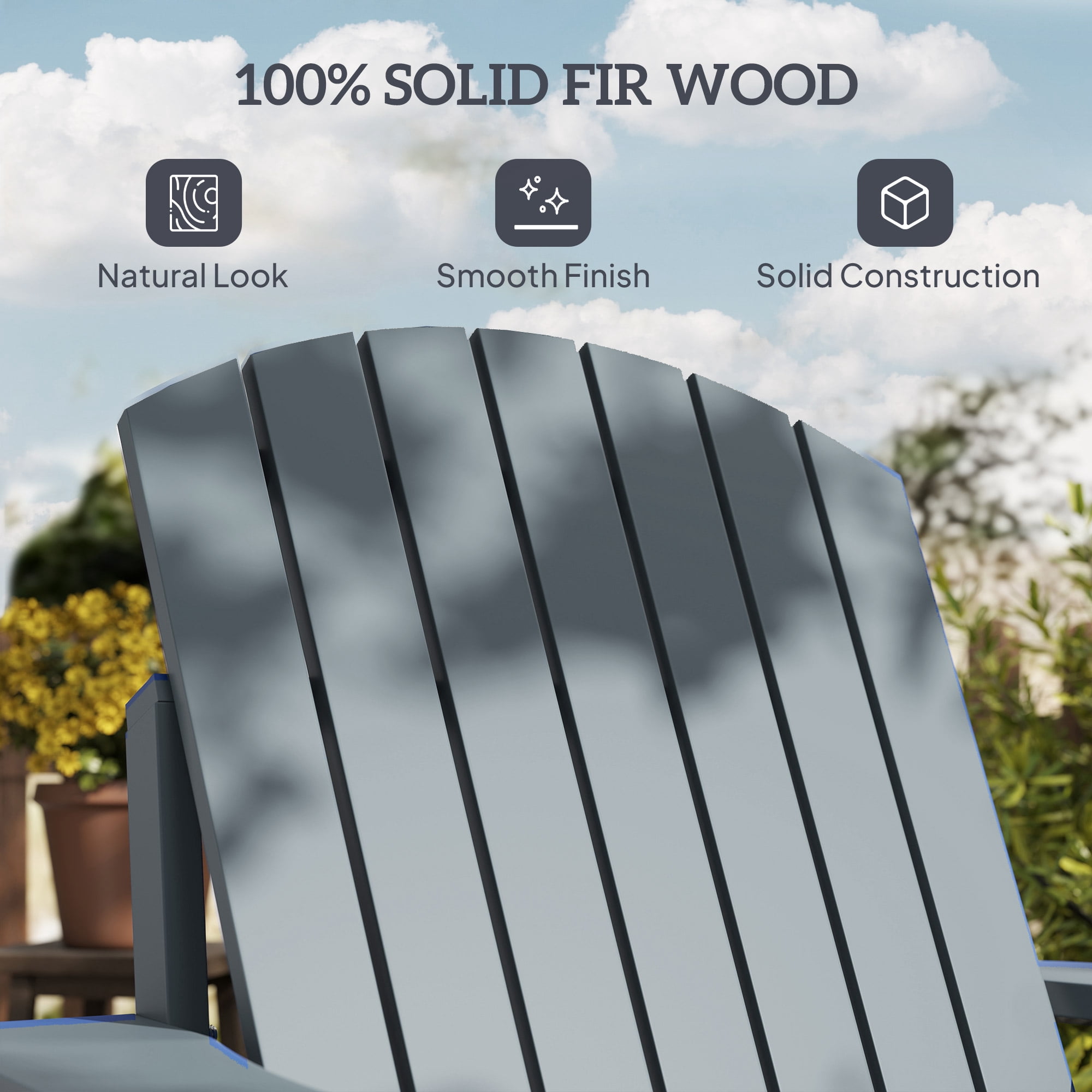 Outsunny Oversized Adirondack Chair, Outdoor Fire Pit and Porch Seating, Classic Log Lounge w/ Built-in Cupholder for Patio, Garden, Lawn, Dark Gray