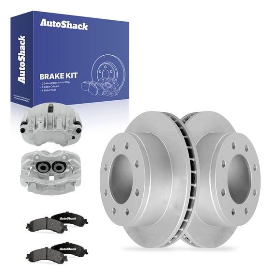 AutoShack Rear Vented Coated Brake Rotors   Ceramic Pads   Calipers 8-PC Brake Kit Replacement for 2005 GMC Sierra 1500 2004 Chevrolet Silverado 1500 ArmorStop 12.99" (330 mm)