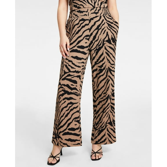 Bar III Petite Wide Leg Zebra Textured Knit Pants Alana Zebra PM