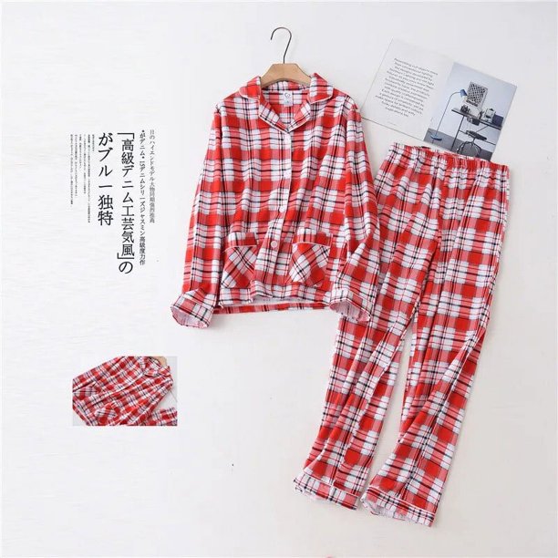 Kupokasi 2 piezas de Navidad, Set de pijamas de algodón de otoño e invierno ocio de las mujeres ropa de dormir de manga larga pantalones Homewear