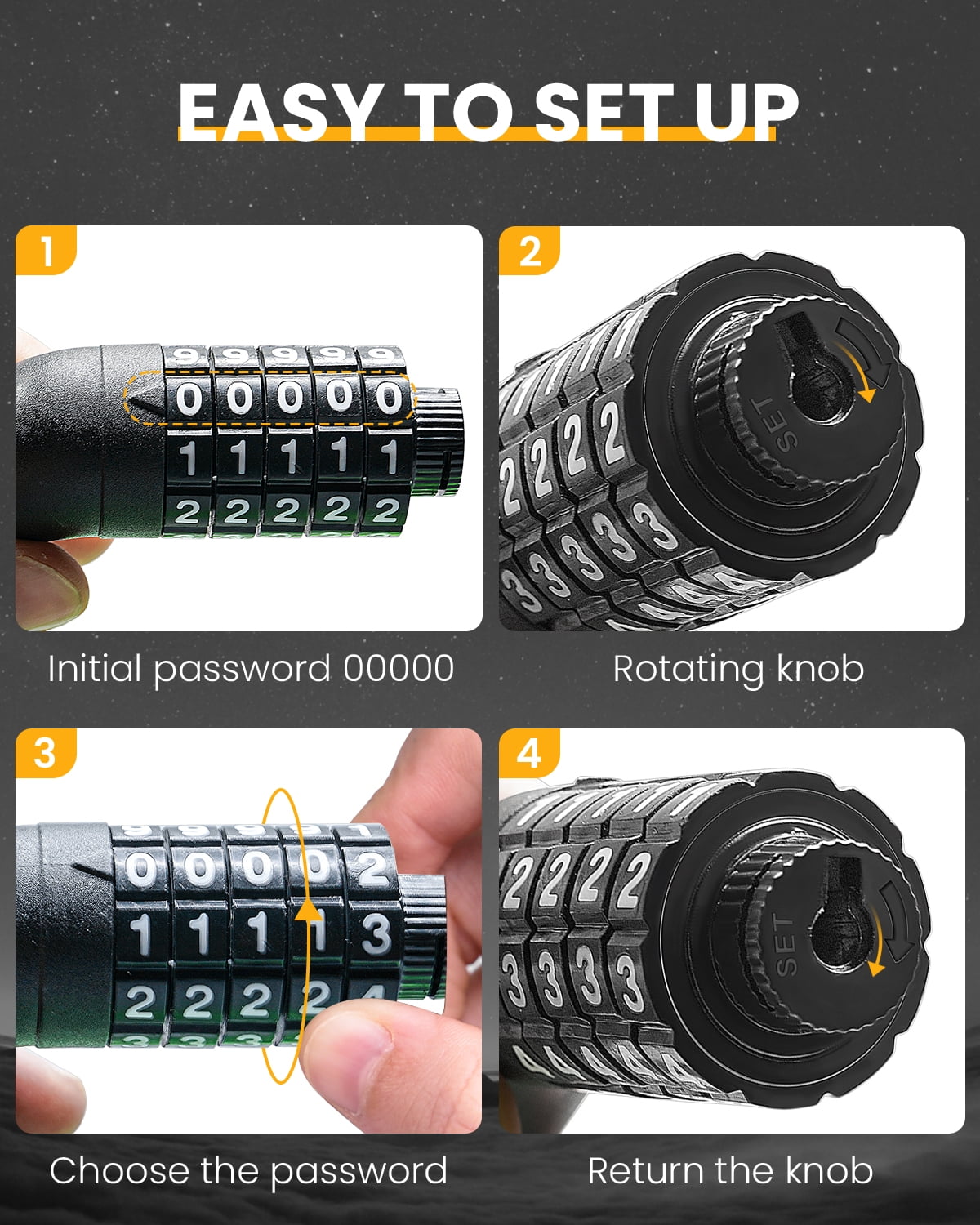 MIHOVER 3Pcs Bike LockCable with Combination,High Security 5-Digit Resettable Combination Bicycle Lock Anti-Theft, Scooter Lock with Mounting Bracket for Bikes and Scooters-Green