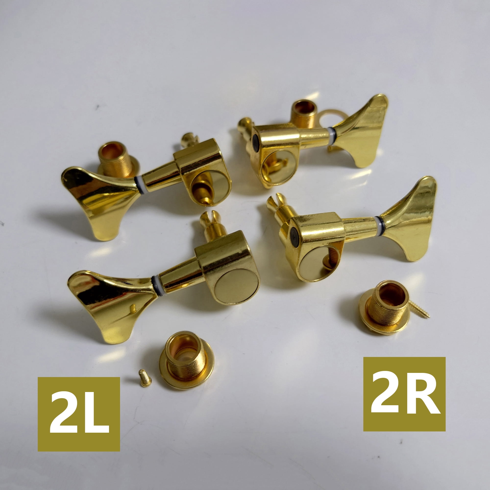 Gold Closed Electric Bass Tuning Pegs Left & Right Tuners Set for 2L 2R String Configuration Bass Guitar
