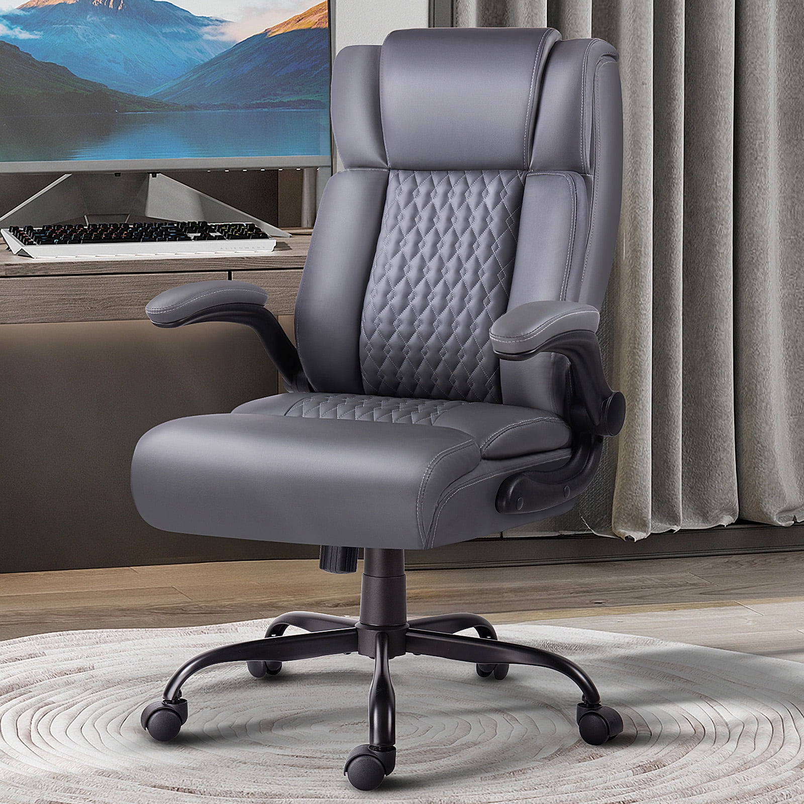 Bossin Big and Tall Executive Office Chair 400lbs with Flip-up Arms for Adult, Ergonomic High Back Lumber Support Adjustable Computer Desk Chair