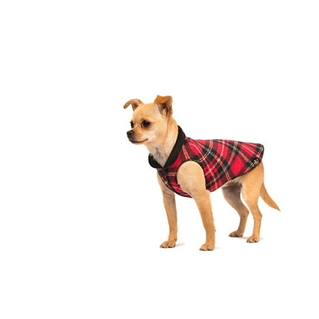 s Reversible Double Fleece Jacket - Red Tartan/Black (16), Made in the USA with recycled materials By Gold Paw From USA