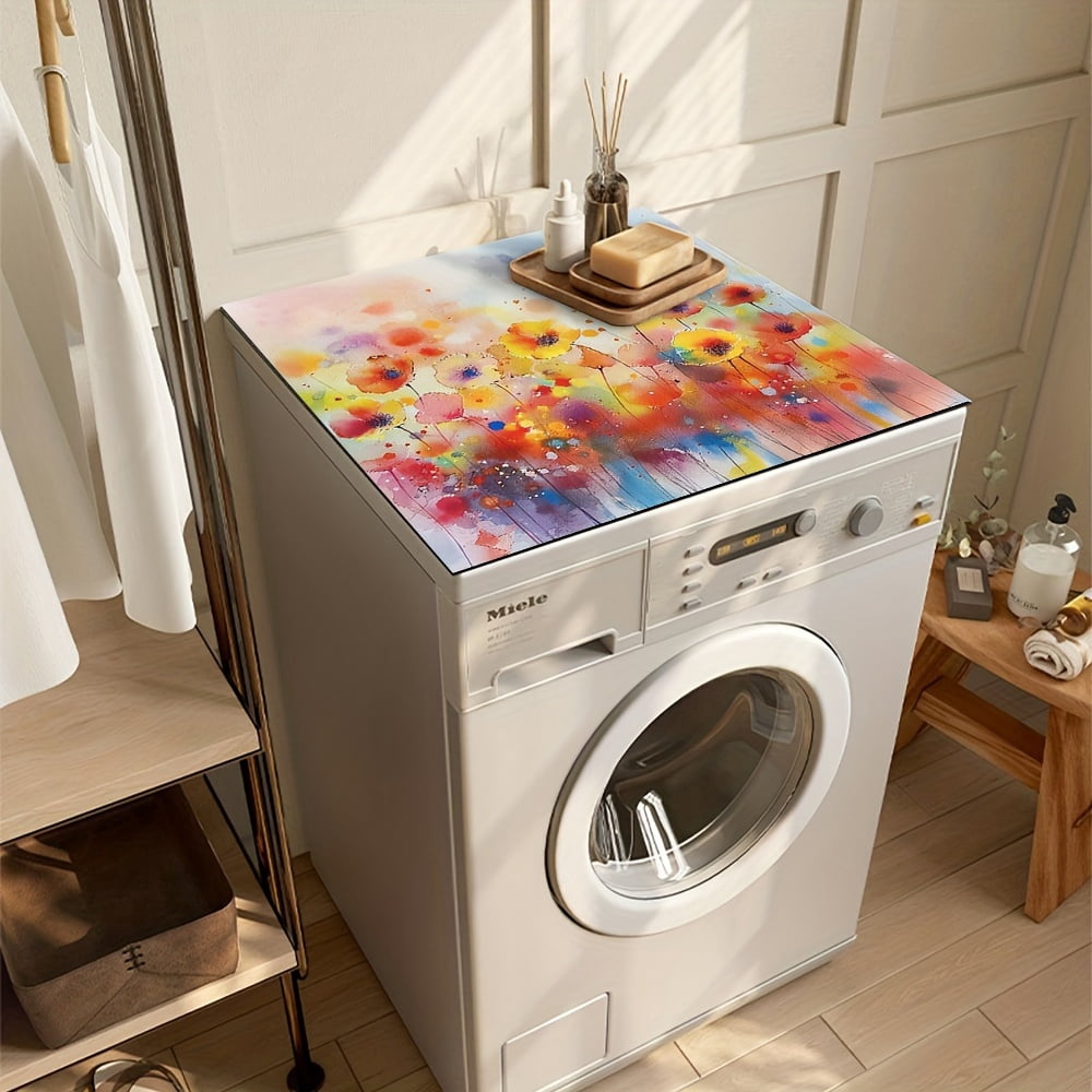 1pc, Dish Drying Pad, Spring Theme Colorful Floral Pattern Washing Machine Dust Cover Mat, Countertop Absorbent Pad, Washstand Drain Mat, Washstand Cup Mat, Kitchen Accessories, Bathroom Accessories