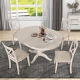 thumbnail image 2 of 5 Piece Modern Solid Wood Dining Room Set with 4 Chairs, Simple Style Kitchen Table Set with Table and 4 Cross Back Chairs, Round Table with Chairs for Dining Room (Antique White), 2 of 8