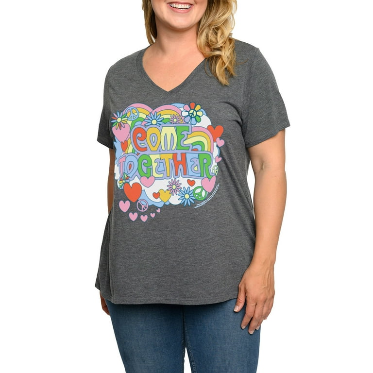 Mob Enhed Socialist Beatles Come Together V-Neck T-Shirt Women's Plus Size Band Tee Heather  Charcoal - Walmart.com