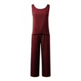 thumbnail image 4 of Conjunto de dos piezas de verano para mujer con chaleco sin mangas de color liso y espalda hueca de encaje - Poliéster, cuello cuadrado, pantalones de pierna ancha - Tallas S-XXL, 4 of 6