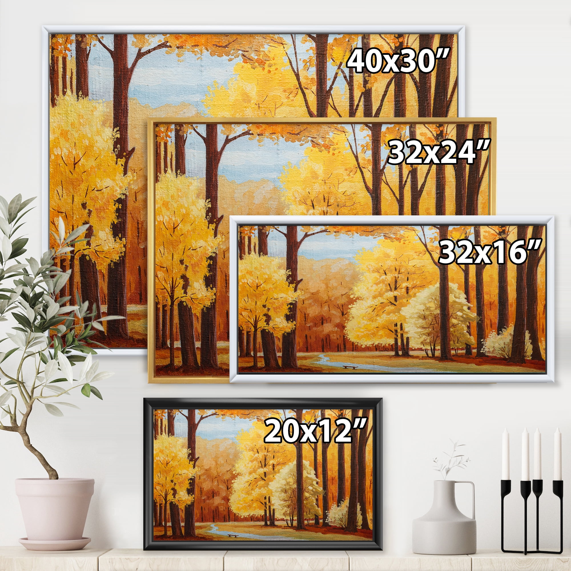Designart 'Orange Autumn Trees At Sunrise' Farmhouse Framed Canvas Wall Art Print