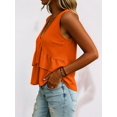 thumbnail image 4 of Women V Neck Ruffle Hem Tank Top Sleeveless Flowy Peplum Blouse Casual Tangerine Color XL, 4 of 7