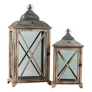 2-Pc Glass Sides Lantern Set