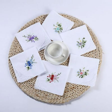 AkoaDa 6/12 Pcs Cotton Embroidery Ladies' Vintage Floral Lace Handkerchiefs for Wedding Party