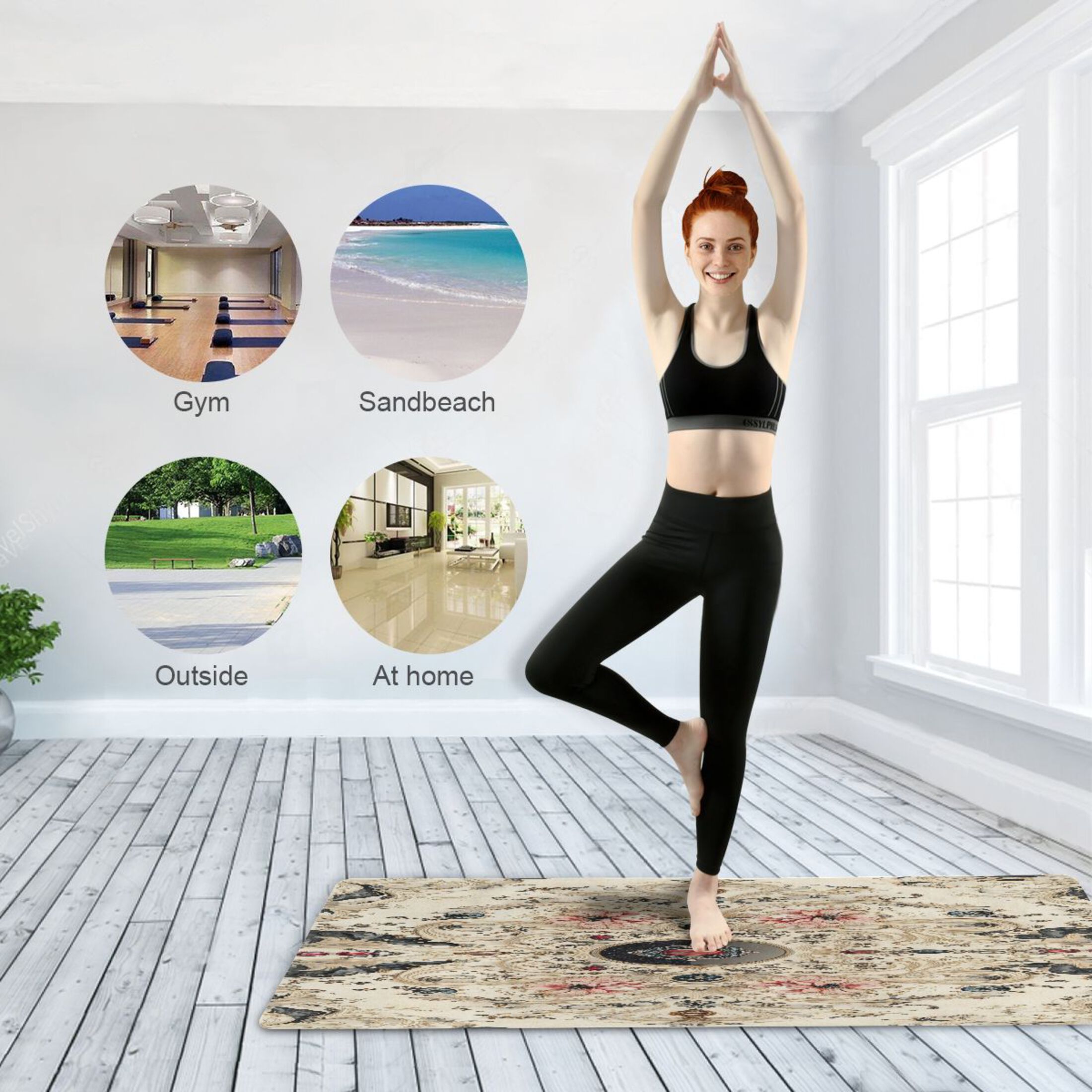 BZSMCE Yoga Mat Women Ornate Floral and Jewel Fitness Mat