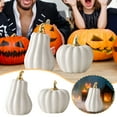 thumbnail image 3 of White Ceramic Pumpkin Ornament for Desktop Home Halloween Decoration - Fall Thanksgiving Table Centerpiece - White, 3 of 6
