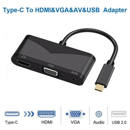 4 in 1 USB Type C to HDMI/VGA/USB/3.5mm Audio Adapter, 4K 1080P HDTV And Projection Video Converter For Samsung, For MacBook, For iPad (Best 4k Tv For Macbook Pro)