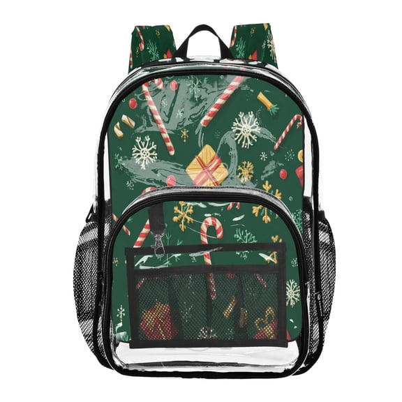 PVC Transparent Backpack Stylish & Durable Clear Backpack Perfect for School, Travel and Outings Christmas-themed Elementsl