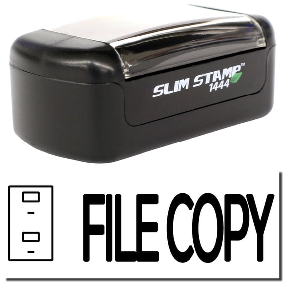Slim Pre-Inked File Copy with Drawer Stamp, Slim 1444, Ultra Slim Design, Impression Size 1/2" by 1-3/4", Up to 25,000 Impressions - Black Ink