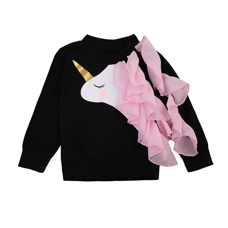 Cute Infant Baby Girls Unicorn Ruffle Tops Sweatshirts Long Sleeve Clothes 0-24M - image 1 of 5