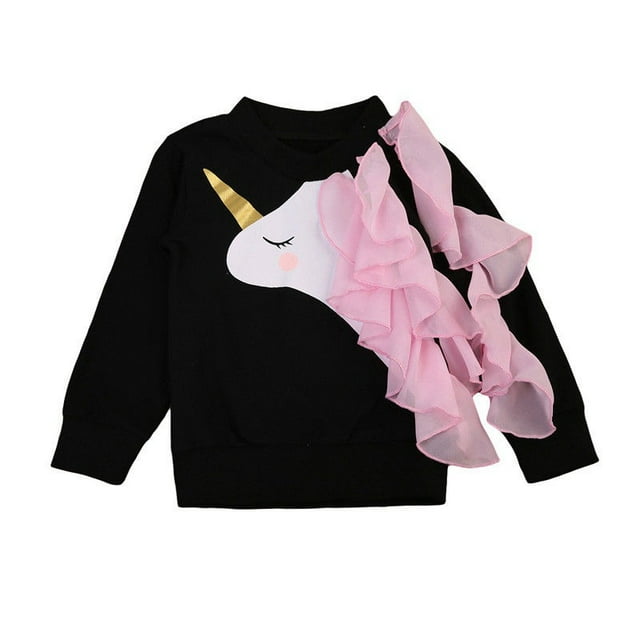 Cute Infant Baby Girls Unicorn Ruffle Tops Sweatshirts Long Sleeve Clothes 0-24M