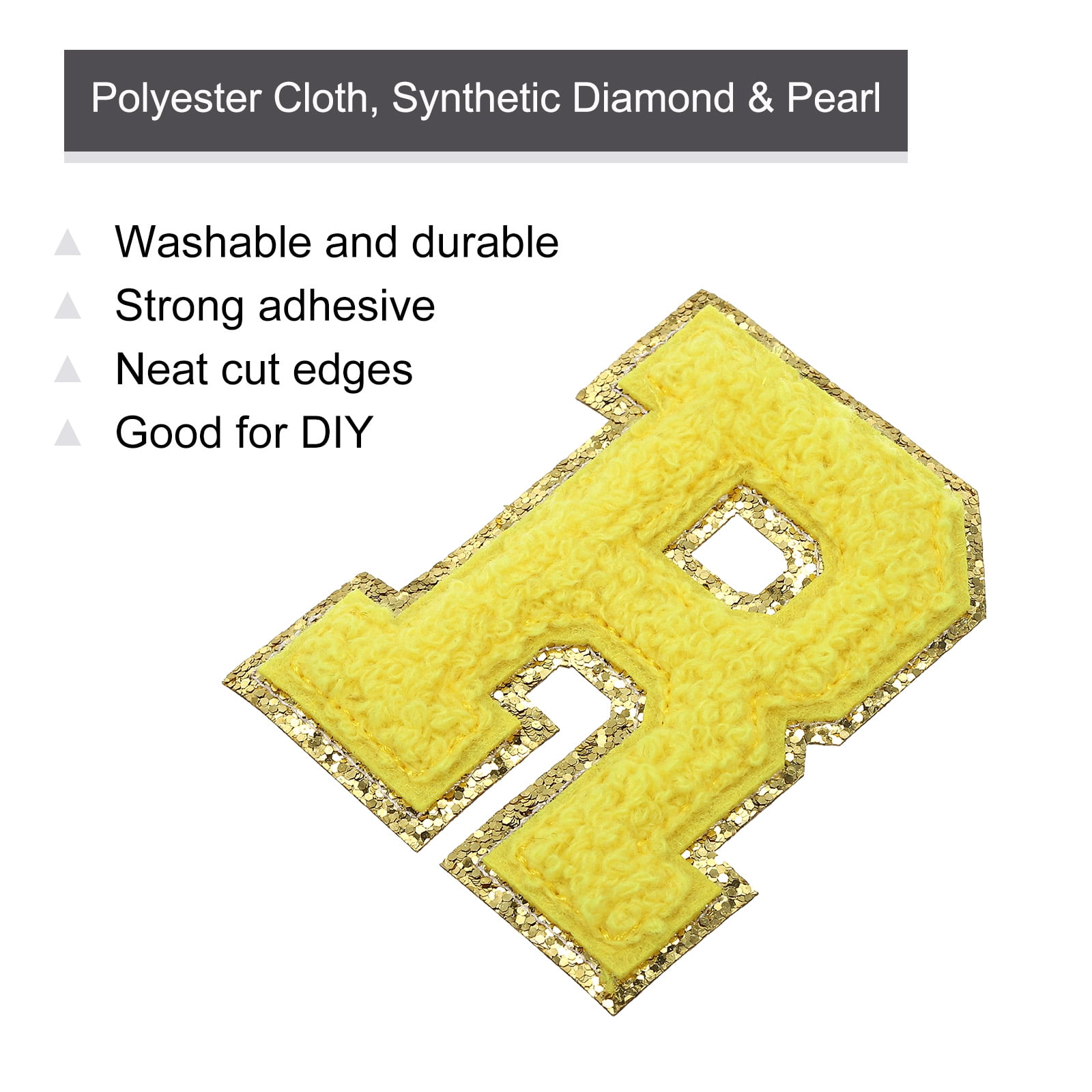 3-Pack Black Glitter Chenille Letter Patches – 3.1 Inch Iron-On Alphabet For Varsity Jackets, Jeans, Bags, Team Costumes