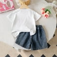 thumbnail image 7 of MEZZALL Summer Toddler Girls Short Sleeve Bowknot Prints T-Shirt Tops Denim Shorts Outfits Leisure Baby Wear, 7 of 7