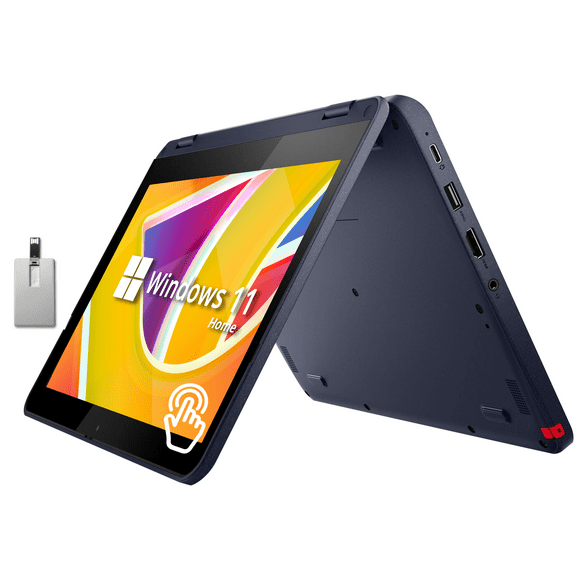 Lenovo 500w Gen 3 Laptop, 11.6" IPS HD Touchscreen Laptop, Intel Pentium Silver N6000, 8GB RAM, 128GB SSD, Intel UHD Graphics, 720p HD Camera, Windows 11 Home, Blue, 32GB Hotface USB Card