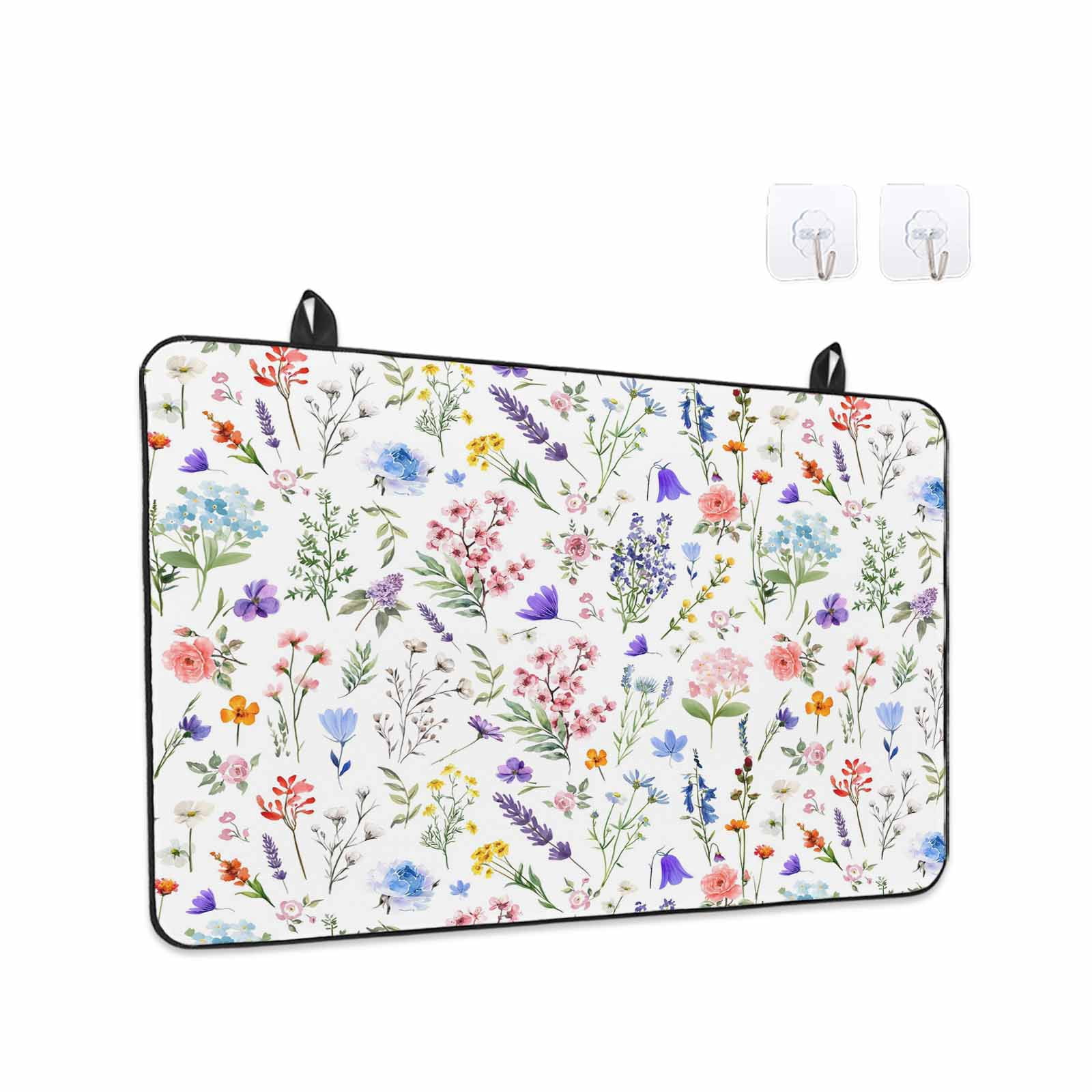 Botanical Flowers Stove Top Cover for Electric Stove, Heat-proof & Non Slip Glass Top Stove Cover Protector, Watercolor Floral Plants Country Kitchen Flat Cooktop Rubber Mat 24x21 Inches