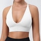 thumbnail image 4 of Sujetador deportivo largo con cuello en V para mujer - Tirantes finos ajustables - Top de yoga y fitness con copas acolchadas - Ropa deportiva de nailon y spandex, 4 of 8