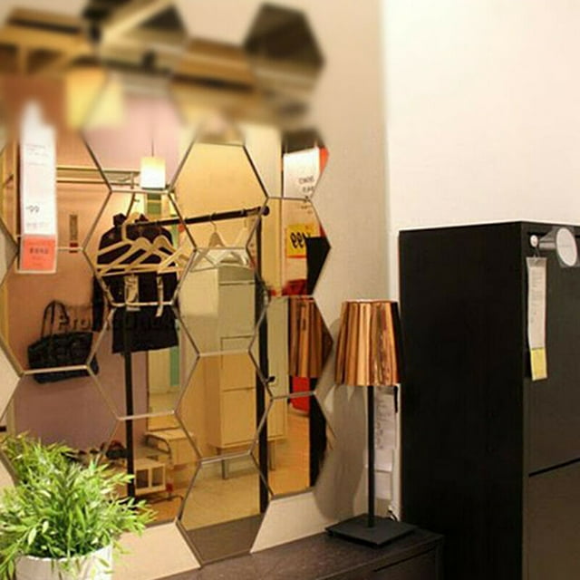 Pegatinas decorativas para espejo de baño, 24 piezas, pegatina de espejo hexagonal, azulejos de mosaico autoadhesivos, pegatina de espejo hexagonal, características líderes en su clase