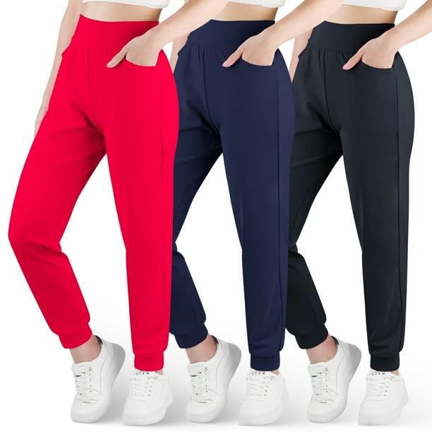 BIG ELEPHANT Pantalones Deportivos Ultra Suaves para Niñas, Pantalones Atléticos de Cintura Alta con Bolsillos, 3 Pzas (6-15 Años)