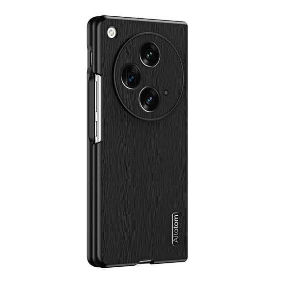 Nalacover Slim Case for One Plus Open/OPPO Find N3, Luxury Bark Pattern PU Leather Hybrid Shockproof Anti-Scratches Lens Protection Phone Cover for One Plus Open/OPPO Find N3, Black