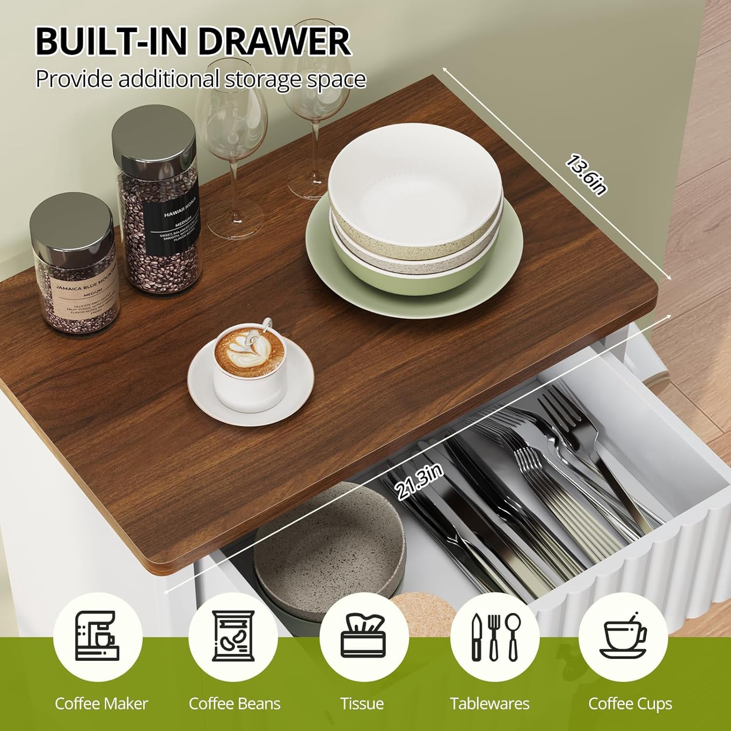 SELOOYE 10 Gallon Tilt Out Trash Can Cabinet , Wooden Hidden Garbage Can Holder with Storage Drawers for Kitchen and Dining Room, Laundry Hamper Cabinet for Bathroom, White