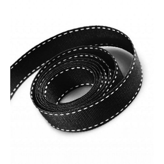 5/8 Inch Black Grosgrain Ribbon with White Stitching