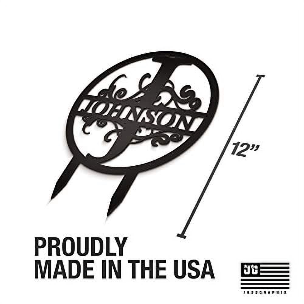 JASS GRAPHIX Johnson 12" Black Aluminum Composite Monogrammed Garden Sign Last Name Signs for Yard Home Garden Personalized