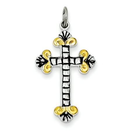 Black Vermeil Pendant - Sterling Silver Black Enamel and Vermeil Cross Pendant QC7277