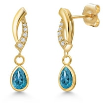 Gem Stone King 14K Yellow Gold London Blue Topaz and Lab Grown Diamond Earrings for Women | 0.85 Cttw | Gemstone November Birthstone | Pear Shape 6X4MM