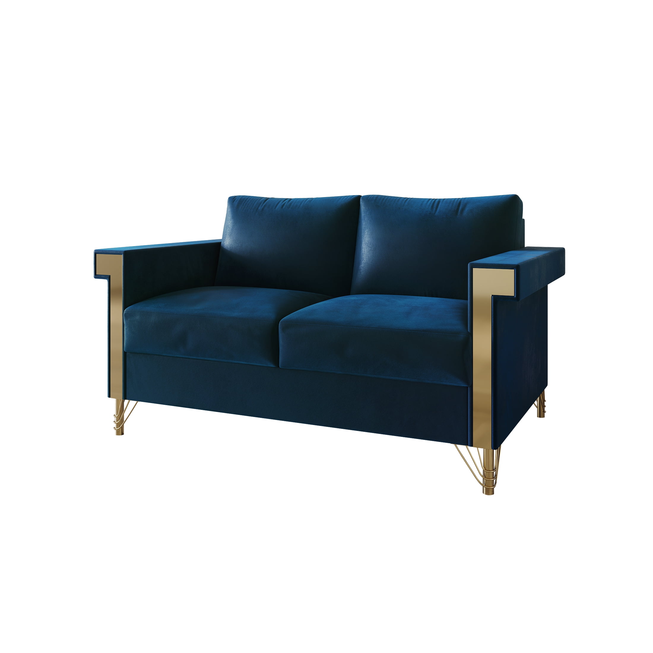 Castle Place Glam Velvet Upholstered Loveseat, Navy Blue