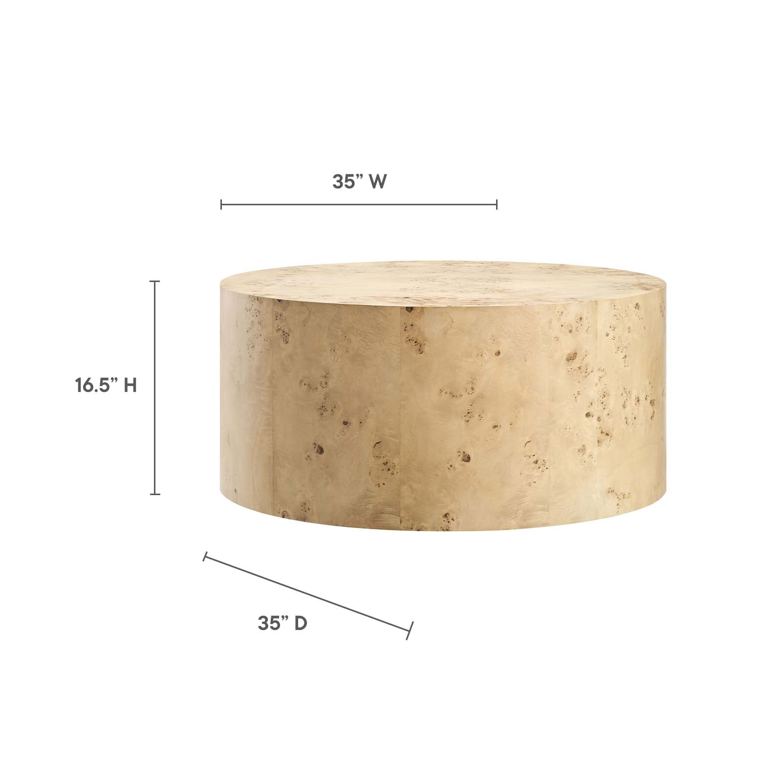 Modway Cosmos 35" Round Modern Burl Wood Coffee Table in Natural