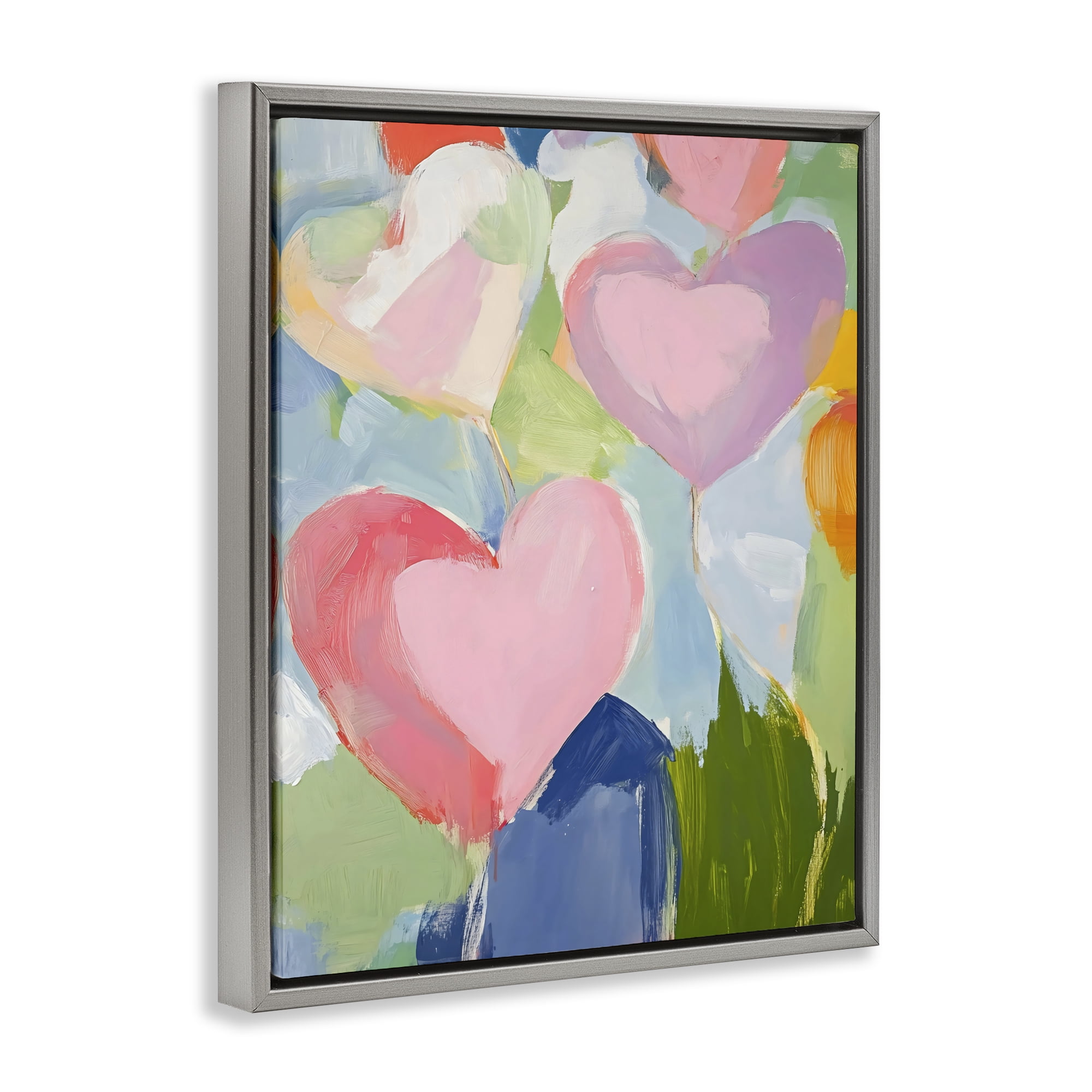Stupell Industries Pink Hearts Abstraction Gray Framed Floater Canvas Wall Art, design by The Prints Vibe