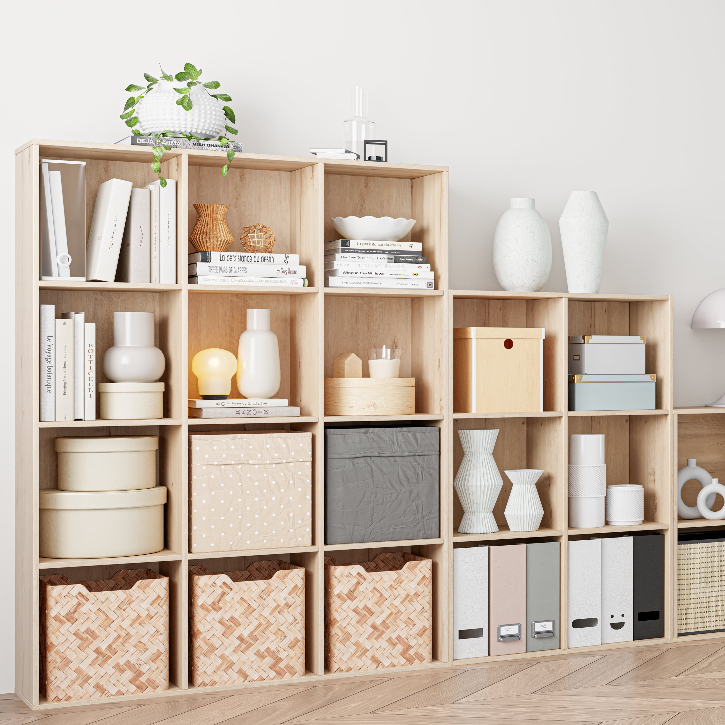 Anhdah 9 Cube Storage Organizer, Cube Bookcase Closed Back Panel Bedroom, Living Room, Home Office, Closet Bookshelves White Oak