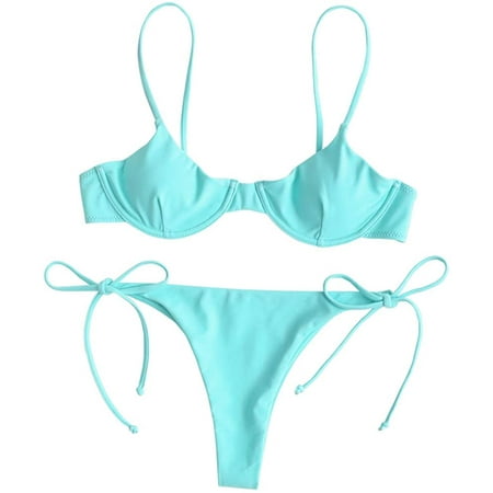Women's Underwire Push Up Balconette Tie Side String Bikini Set ...