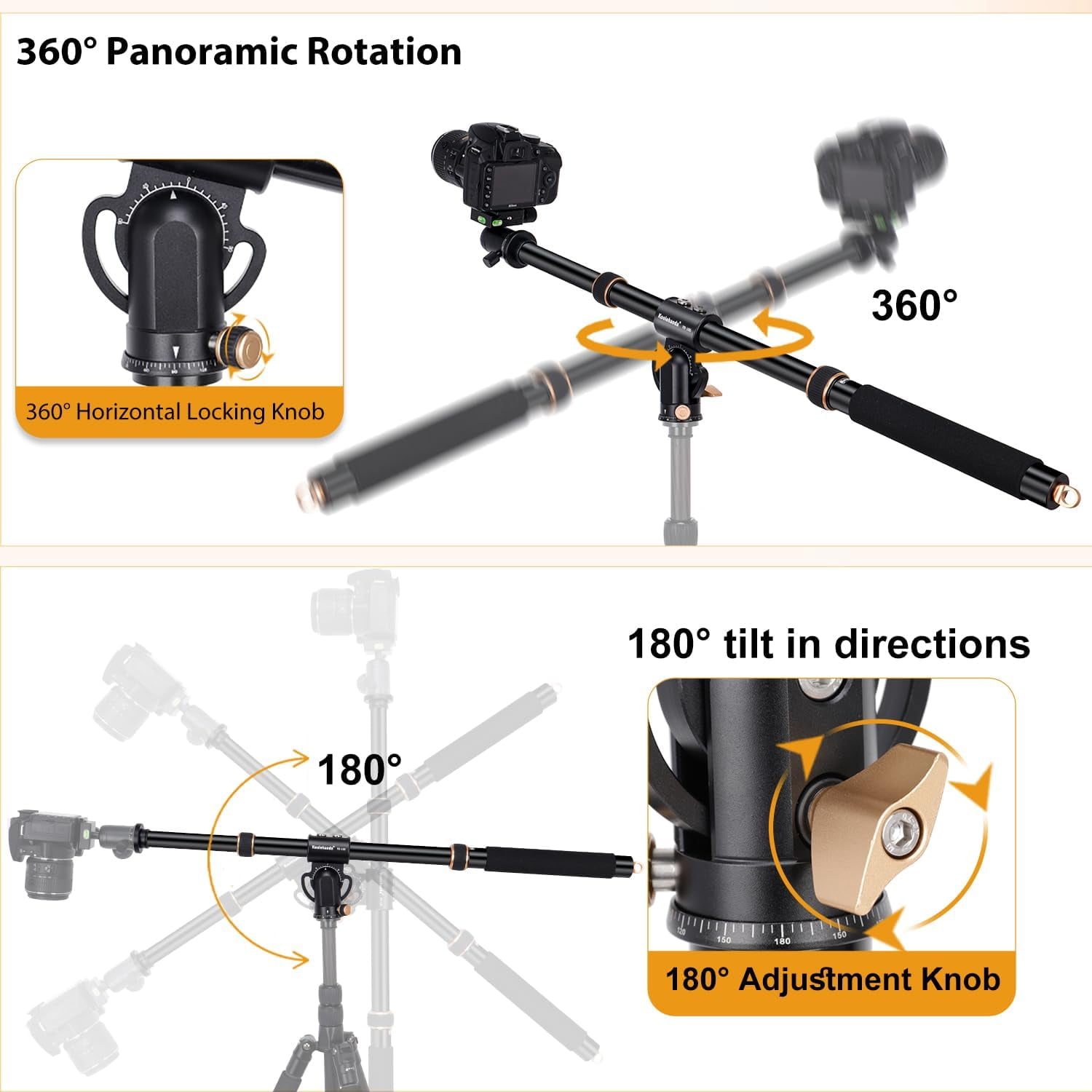 Koolehaoda Tripod Extension Arm 41" Retractable Horizontal Center Column 360° Rotatable 180°Vertical Adjustable Tripod Boom with Sandbag for Camera Macro Overhead Photography, Load Up to 33lbs
