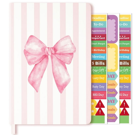 Haooryx Pink Bow Hardcover Ruled Journal Notebook, Coquette Journal Planner 