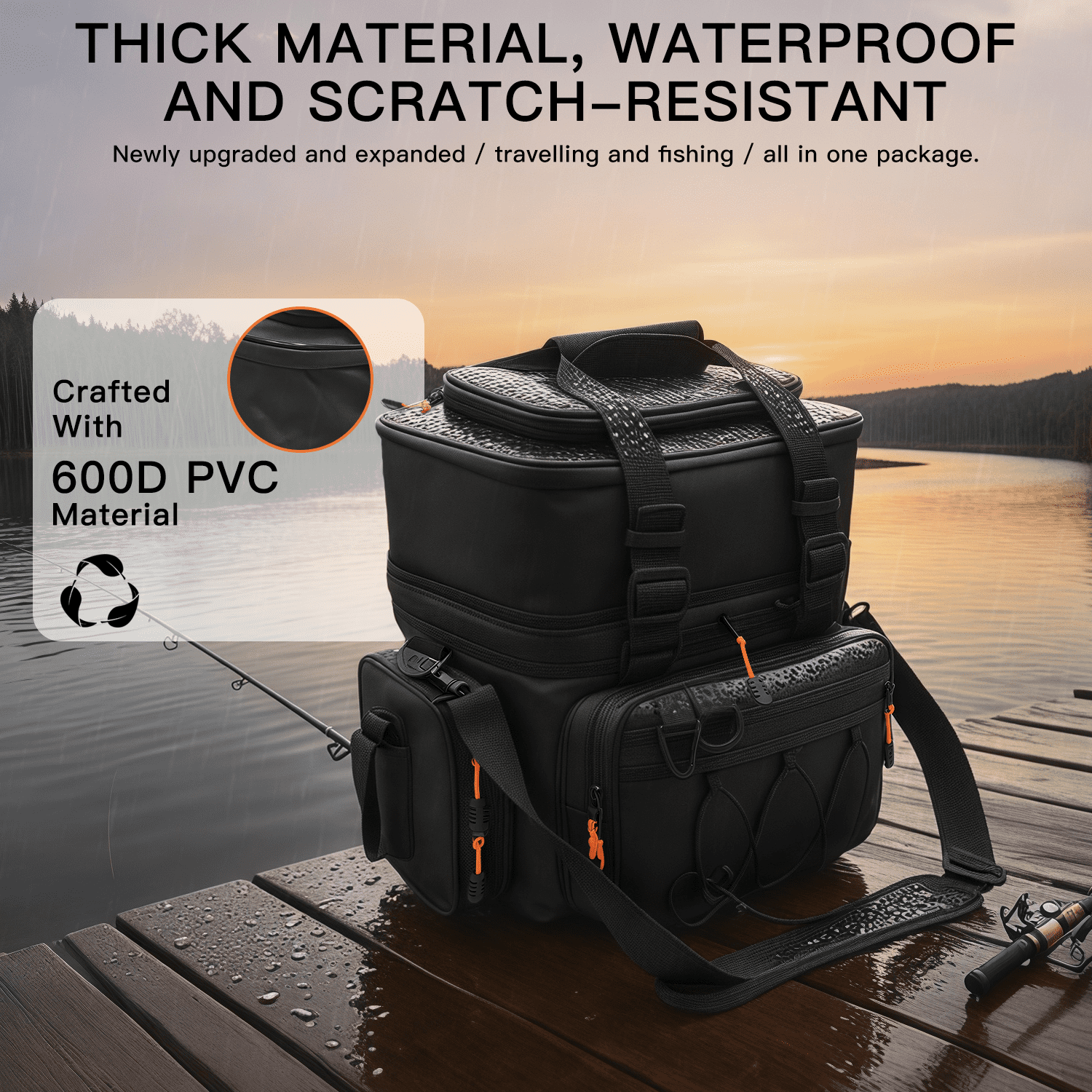 Hard-edged Fishing Tackle Bag, Side Water-Resistant Fishing,  Gear Storage Bag with Waterproof Bottom, Lightweight & Durable for Tackle Box Organizer