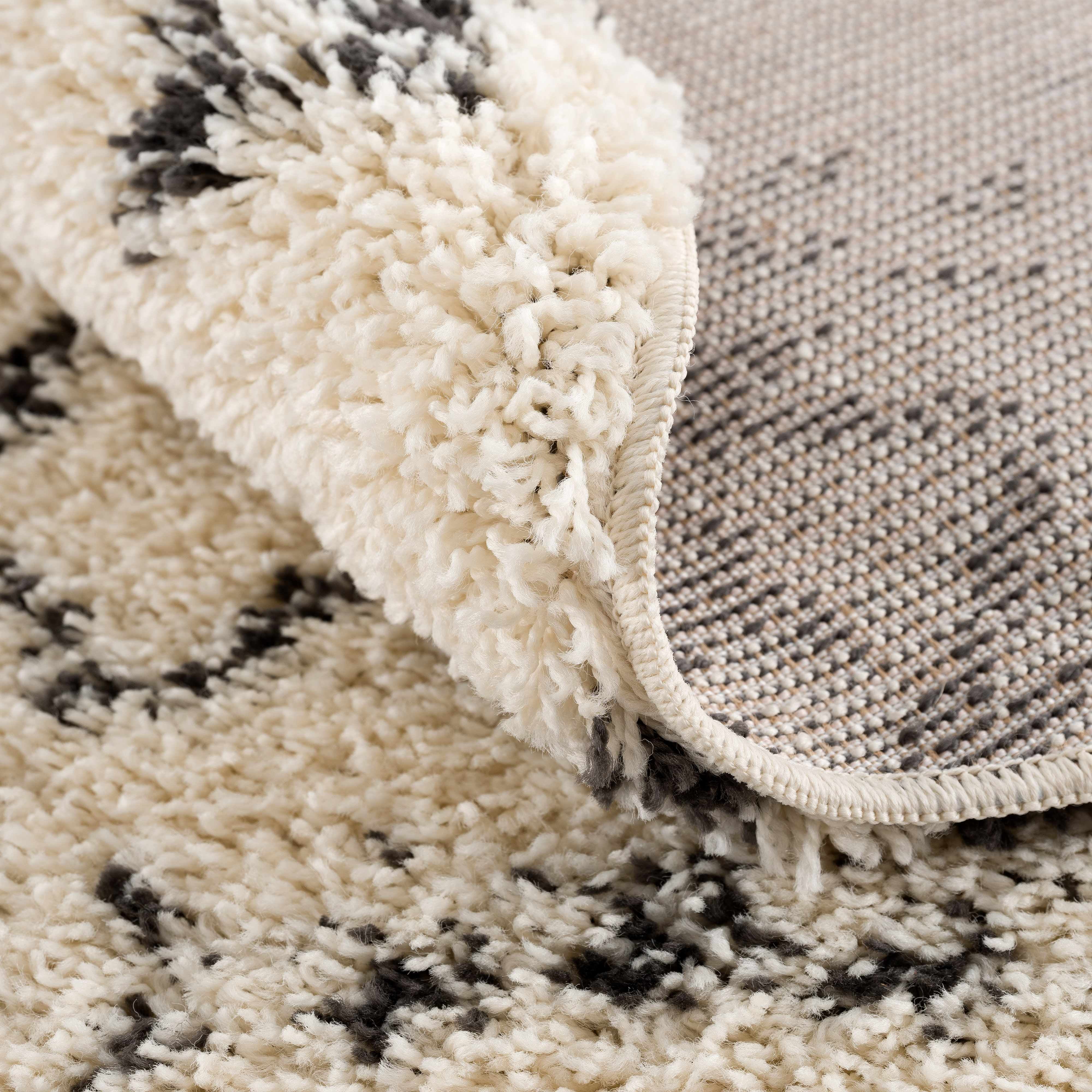 BoutiqueRugs Duncans Boho Moroccan Geometric Shag with Tassels for Living Room, Bedroom - Beige, Charcoal, Gray - 5'3" x 7'3" (5x7)