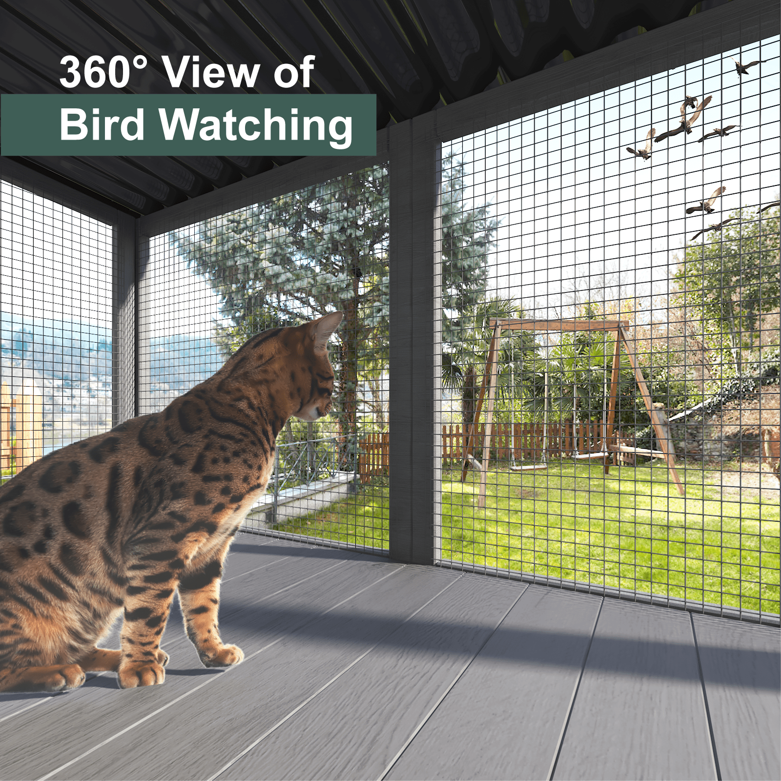 TIMHAKA Cat Catio Wall Mounted Wooden Window Perch for Large Indoor Pets, Grey