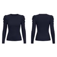 thumbnail image 4 of MYAOYINo Boundaries Ladies Ribbed Puff Shoulder Top Round Neck Slim Fit Casual Tee, 4 of 8