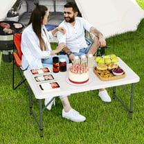 Auranook Folding Table, HDPE Portable Table with 3-Level Adjustable Heights, Spacious Tabletop, Metal Frame Picnic Camping Table with Safe Lock